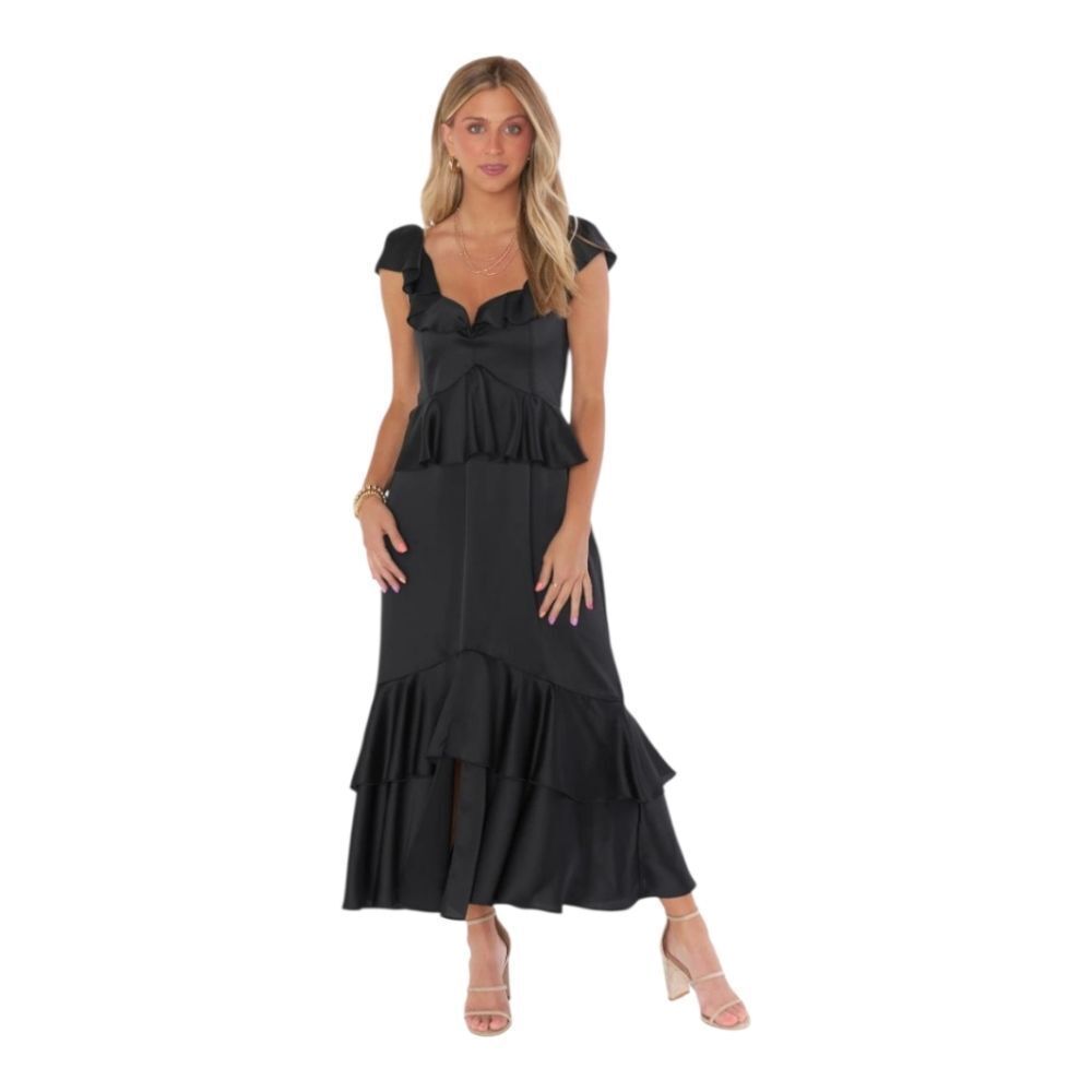 Show Me Your Mu Mu Reese Ruffle‎ Black High Low Peplum Dress Flutter Sleeves